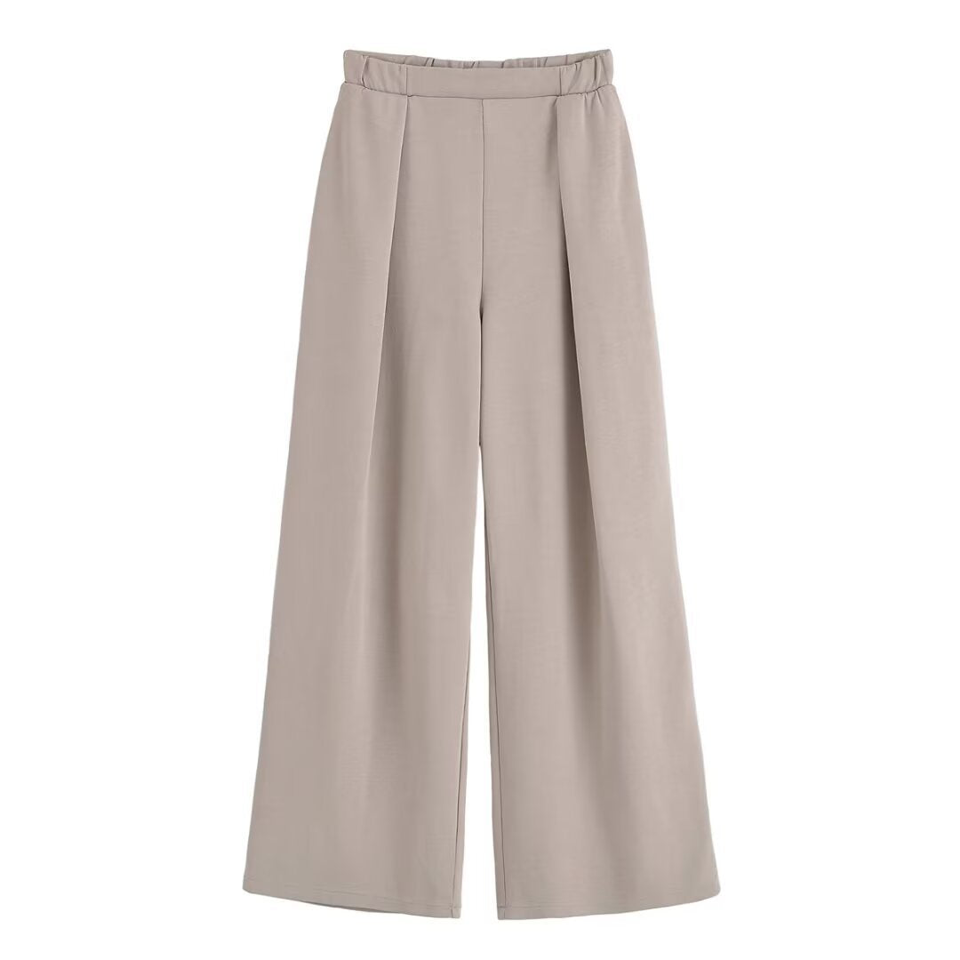 Damen 50+ weite High‑Waist Palazzo‑Hose mit elastischem Bund und Frontfalten Drune