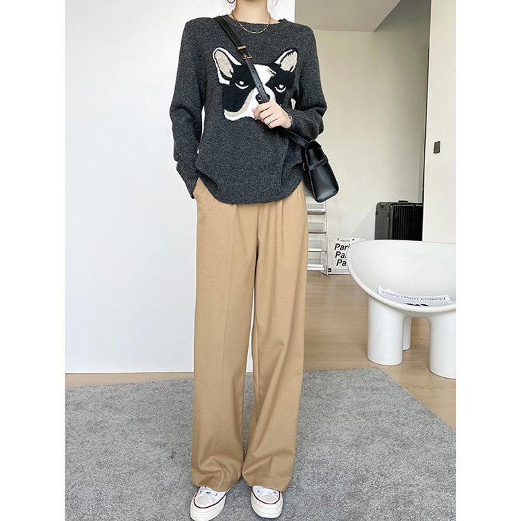 Damen Elegante und bequeme hoch taillierte Stoffhose Drune