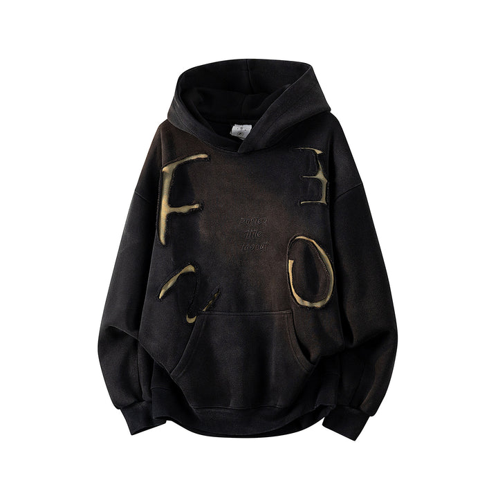 Unisex Oversize Kapuzenpullover mit handschriftlichem Grafik-Print, Kängurutasche & geripptem Saum Drune