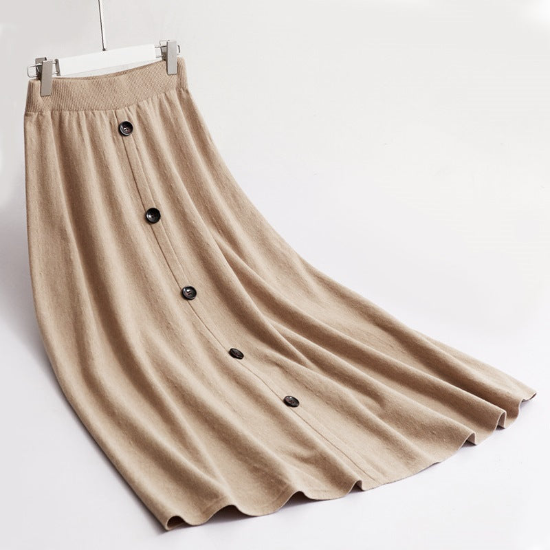 Damen Langer Faltenrock mit Knopfdetails Drune
