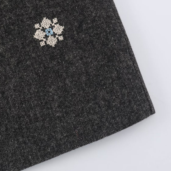 Damen Wollmix-Bleistiftrock mit bestickten Blumenmotiven und mittigem Schlitz Drune