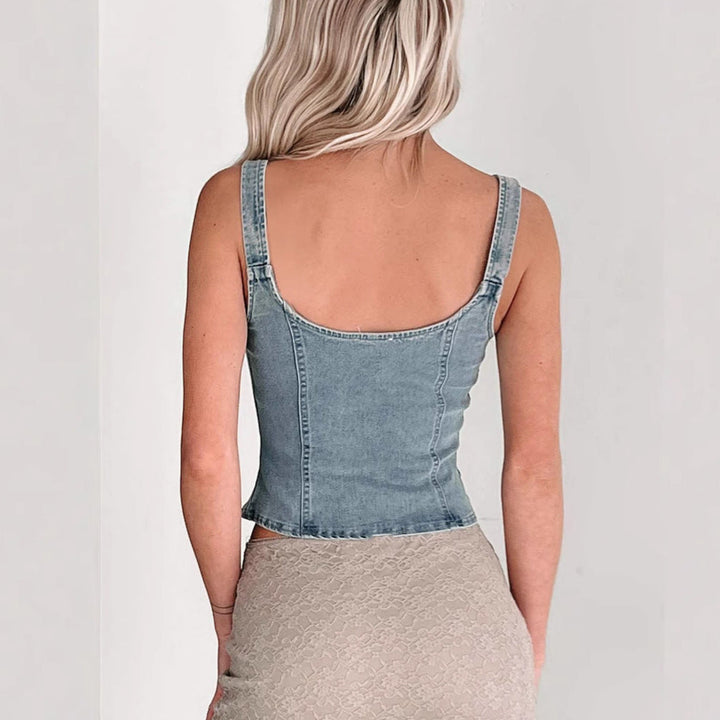 Damen Denim-Corsage mit Reißverschluss und verstellbaren Trägern Drune