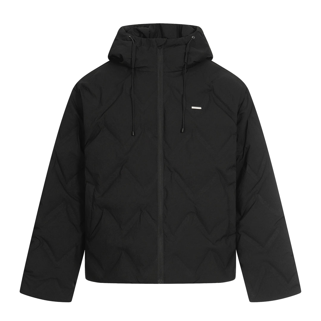 Damen Kurz geschnittene wattierte Kapuzenjacke mit reflektierender Chevron-Steppung Drune