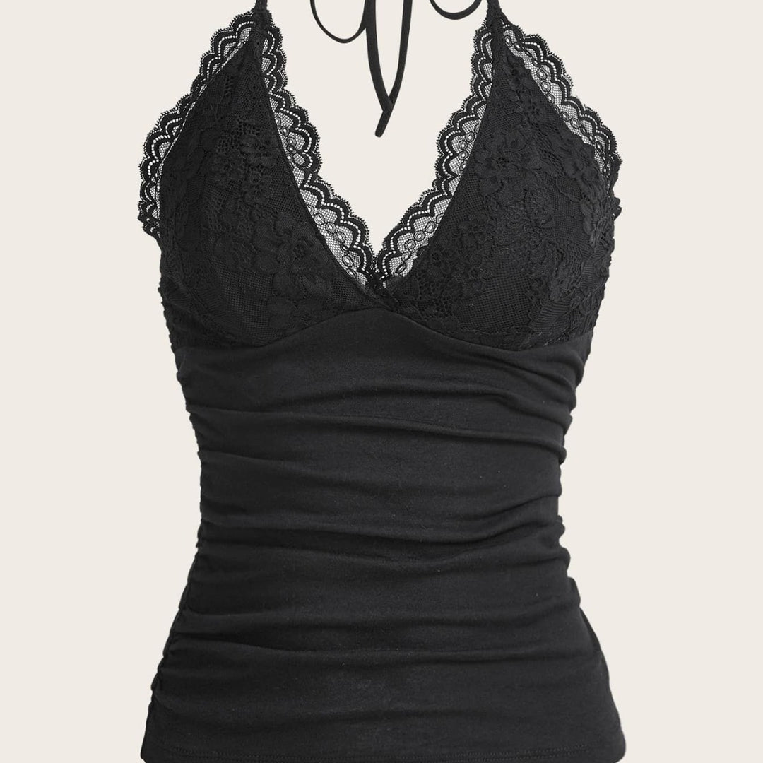 Damen Spitzen- und Jersey-Top mit raffiniertem Ausschnitt und verstellbaren Trägern Drune