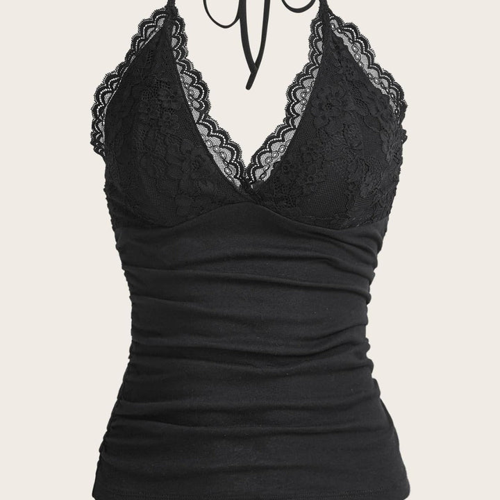 Damen Spitzen- und Jersey-Top mit raffiniertem Ausschnitt und verstellbaren Trägern Drune