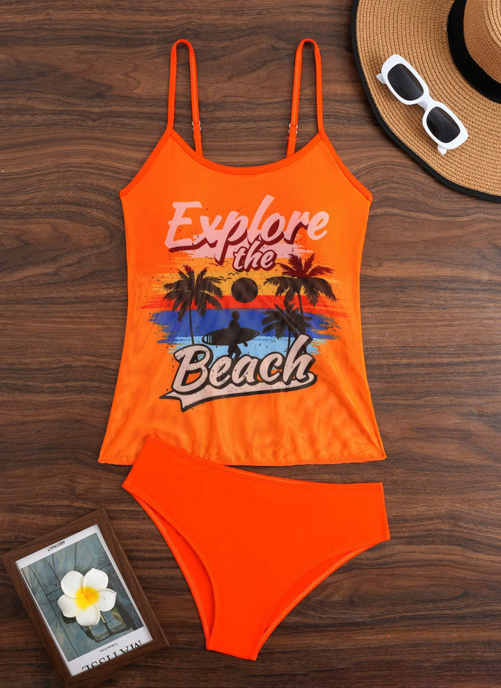 Damen Sportliches Tankini-Set mit trendigem Druck Drune