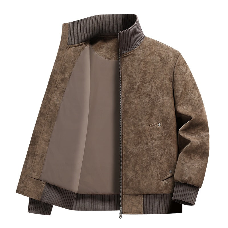Herren Velours‑Imitat Bomberjacke mit Stehkragen, Thermofutter & Reißverschluss Drune