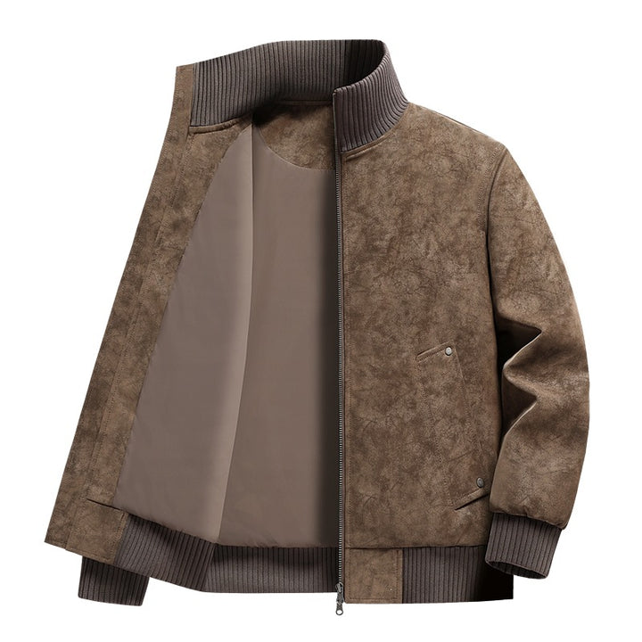 Herren Velours‑Imitat Bomberjacke mit Stehkragen, Thermofutter & Reißverschluss Drune