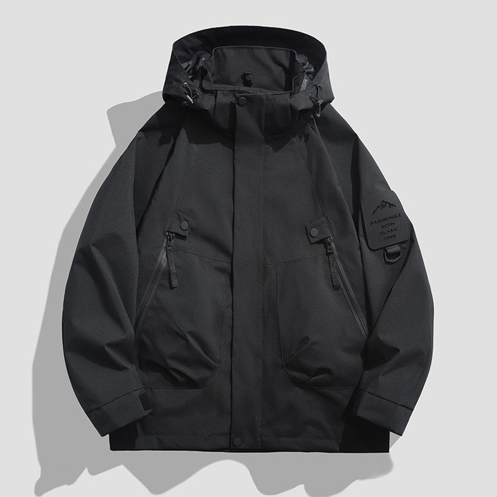 Herren Wasserdichte Utility-Softshelljacke mit Kapuze, schräge Reißverschlusstaschen & verstellbaren Ärmelriegeln Drune