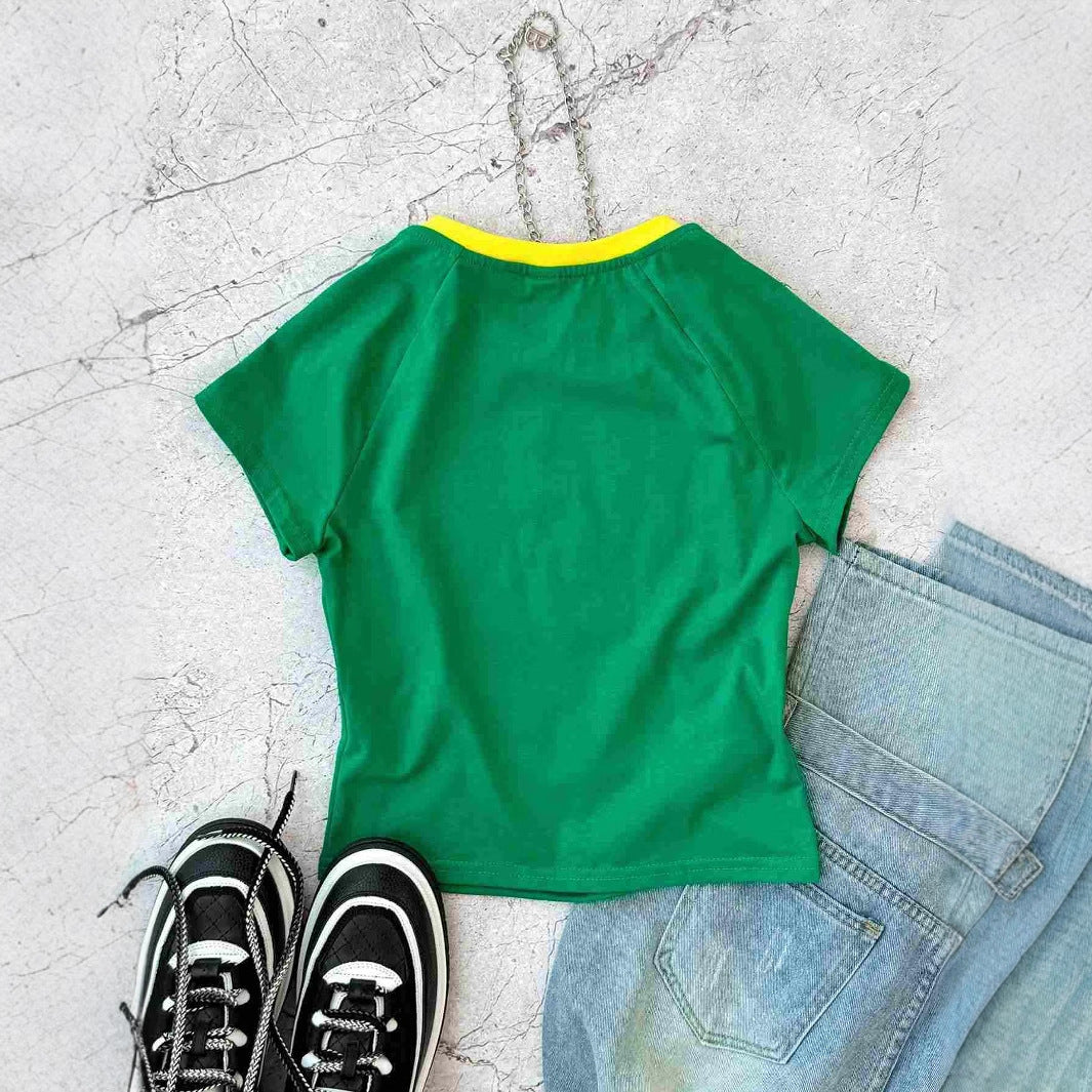 Damen T-Shirt mit kreativem Brasilien-Design und körperbetontem Schnitt Drune