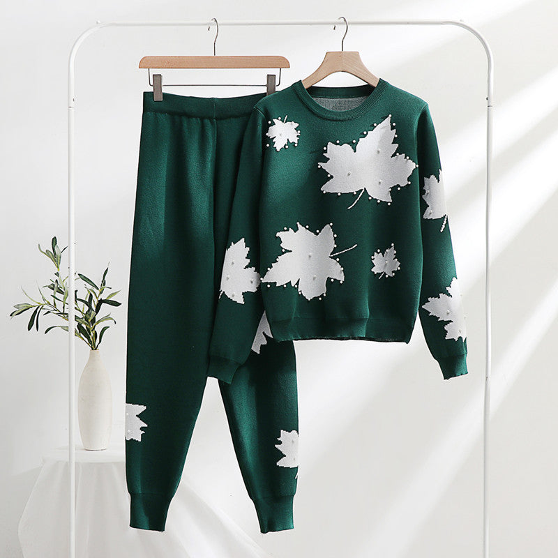 Damen Freizeit-Loungewear-Set mit floralem Design und elastischem Bund Drune