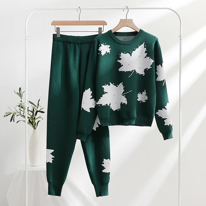Damen Freizeit-Loungewear-Set mit floralem Design und elastischem Bund Drune
