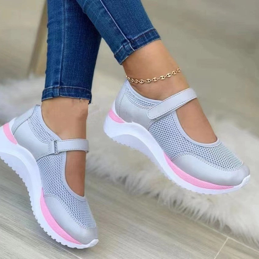 Damen Atmungsaktive Mary-Jane Sneaker mit Klettverschluss und Keilsohle Drune