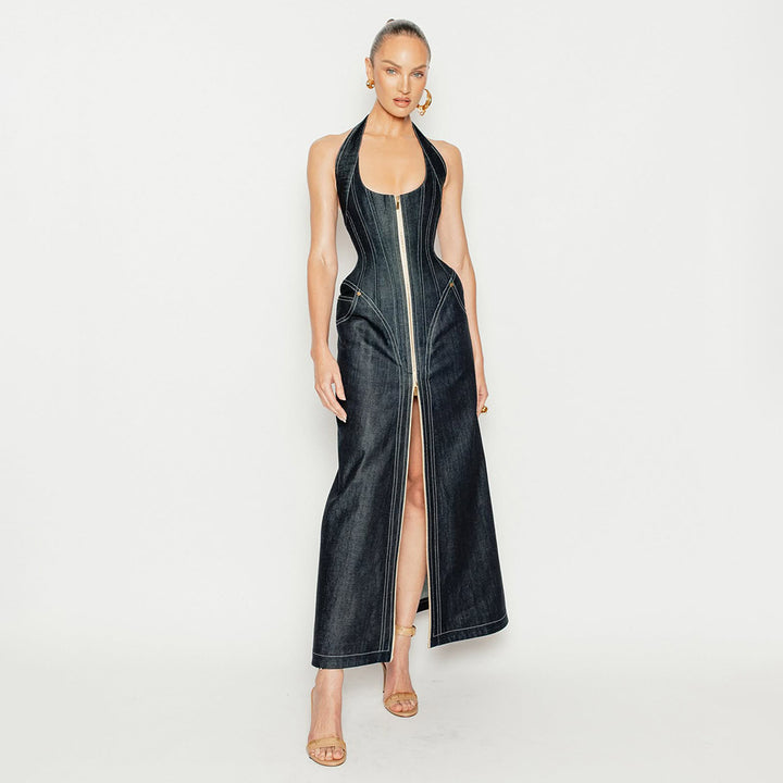Damen Maxikleid mit Reißverschluss Drune