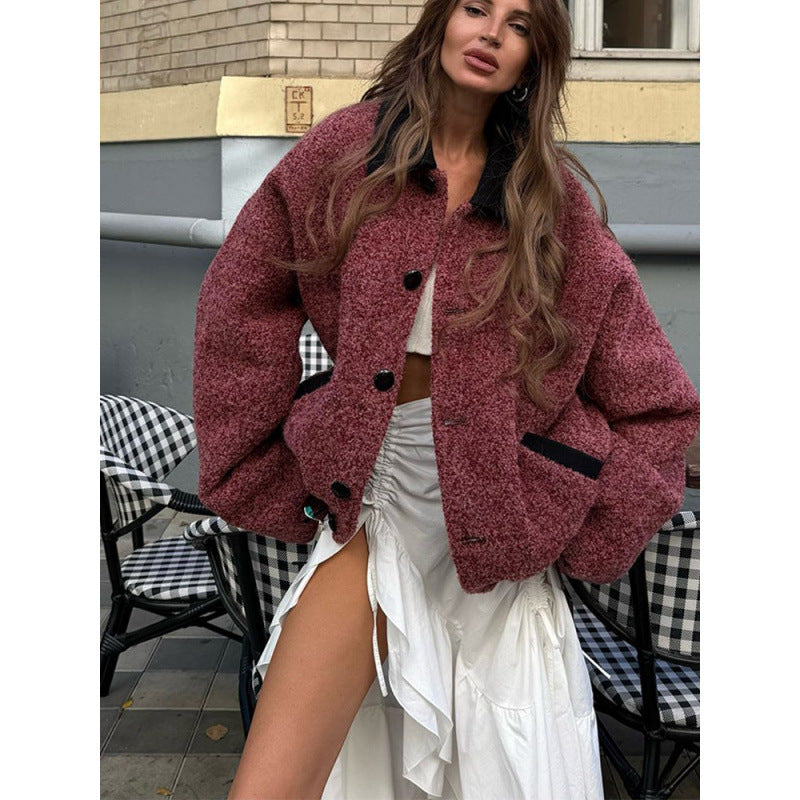 Damen Oversized Wolljacke mit eleganter Knopfverarbeitung Drune