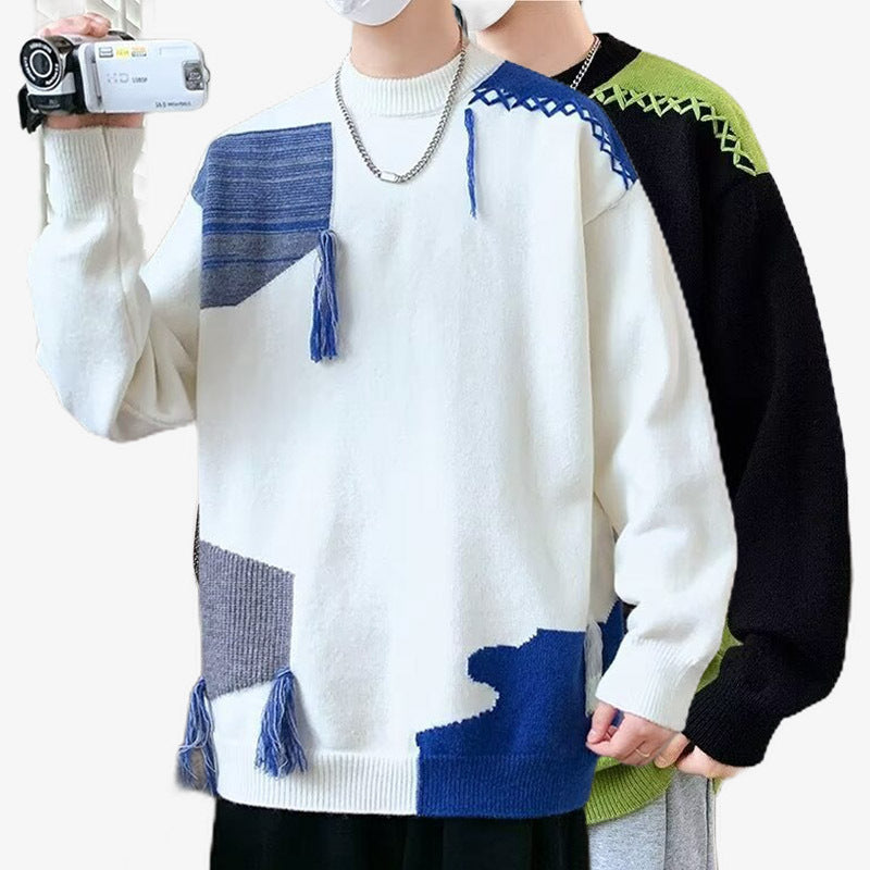 Herren Lässiger Grobstrickpullover mit kreativem Muster Drune
