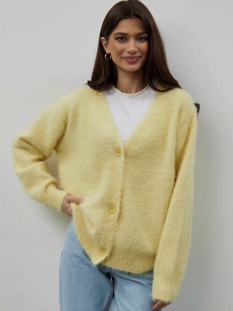 Damen Flauschiger Cardigan mit V-Ausschnitt Drune