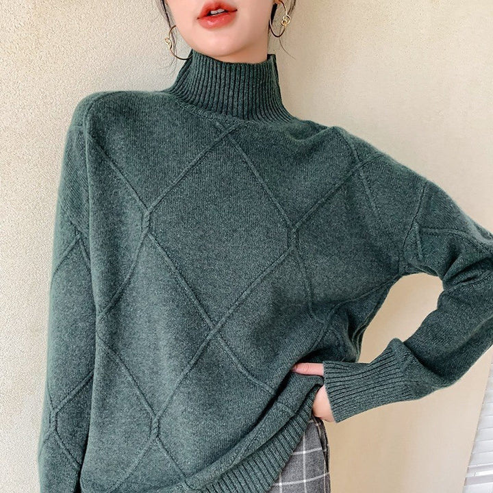 Damen Pullover mit hochgeschlossenem Kragen und strukturiertem Rautenmuster Drune