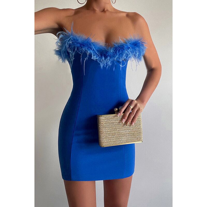 Damen Minikleid mit glamourösem Federbesatz Drune