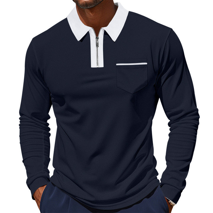 Herren nan langärmeliges Polo mit halbem Reißverschluss, aufgesetzter Brusttasche und feiner Strukturjersey-Qualität Drune