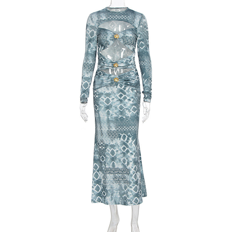 Damen Maxikleid mit transparenten Einsätzen und raffinierten Rüschendetails Drune