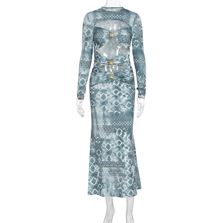 Damen Maxikleid mit transparenten Einsätzen und raffinierten Rüschendetails Drune