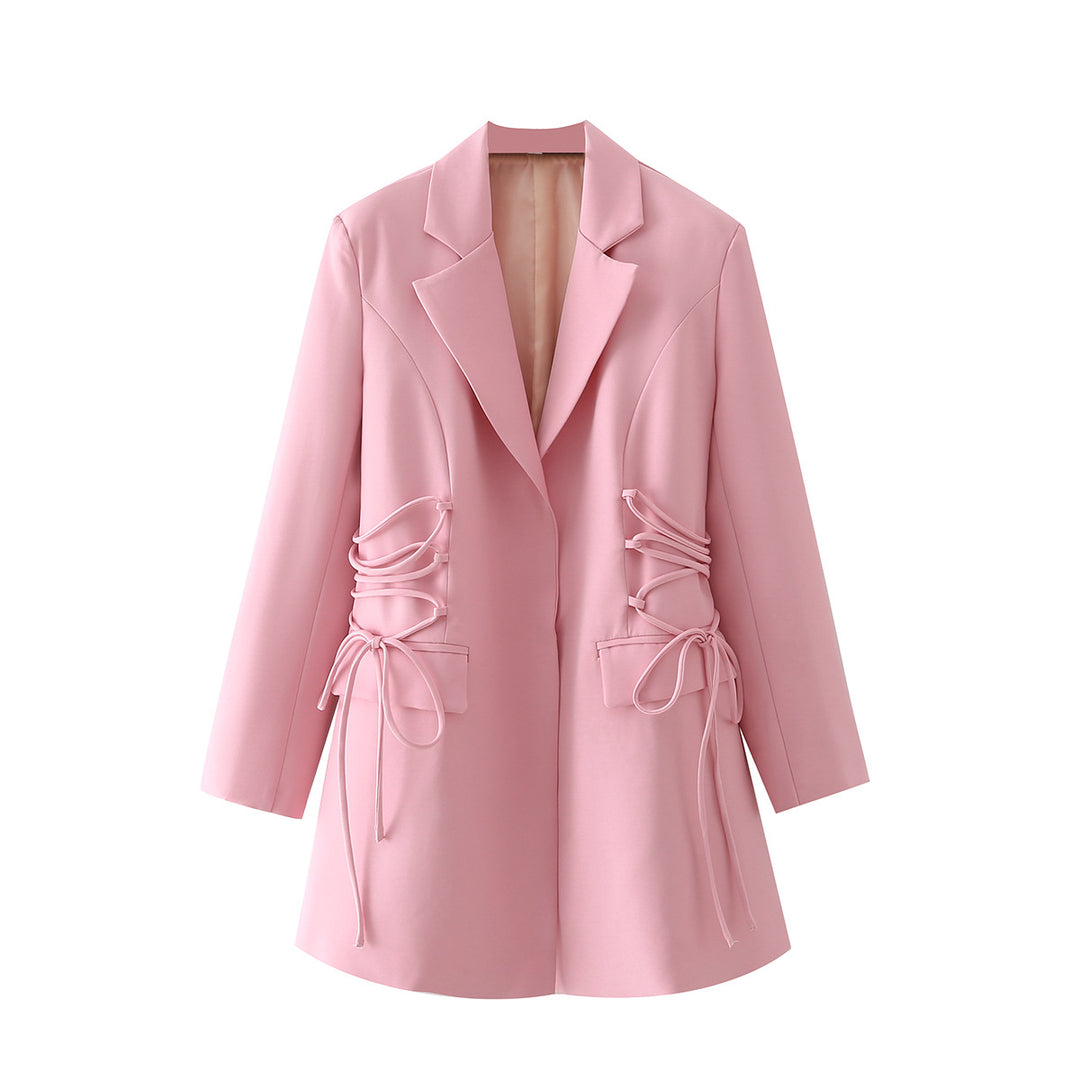 Damen nan taillierter Longblazer mit seitlicher Schnürung und Pattentaschen Drune