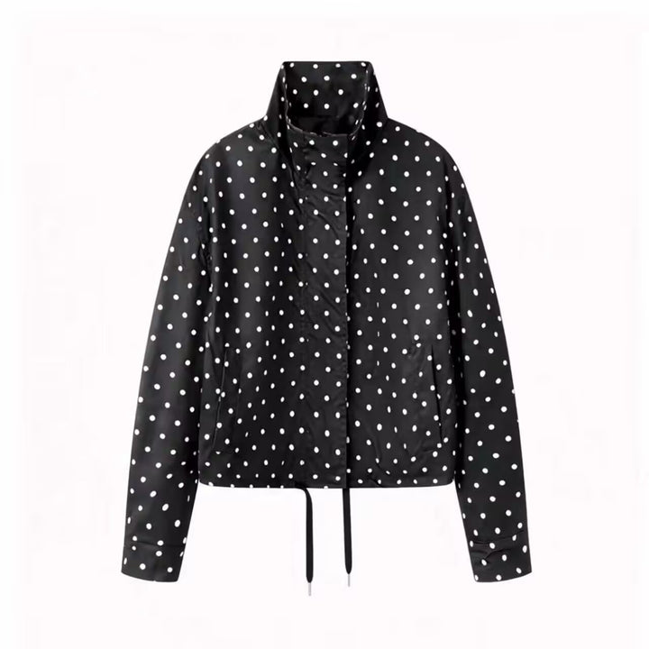 Damen Kurze gepunktete Regenjacke mit Stehkragen und Kordelzug Drune