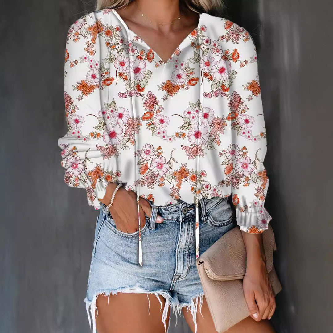 Damen Bluse mit V-Ausschnitt und Rüschendetails Drune