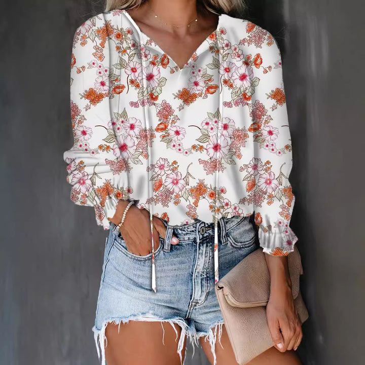 Damen Bluse mit V-Ausschnitt und Rüschendetails Drune