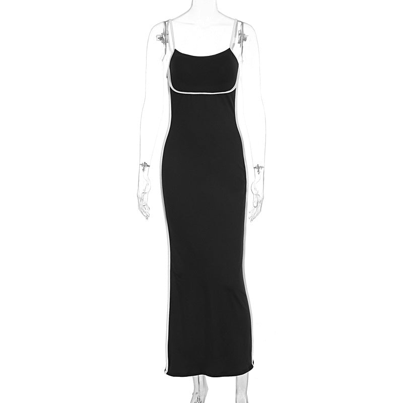 Damen elegantes Maxikleid mit schmalen Trägern und figurformendem Schnitt Drune