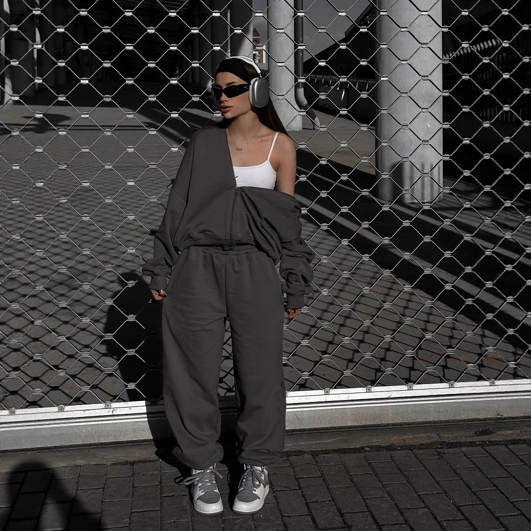 Damen Zip-Hoodie und Relax-Fit Jogginghose aus French-Terry mit elastischem Bund und Kängurutaschen Drune