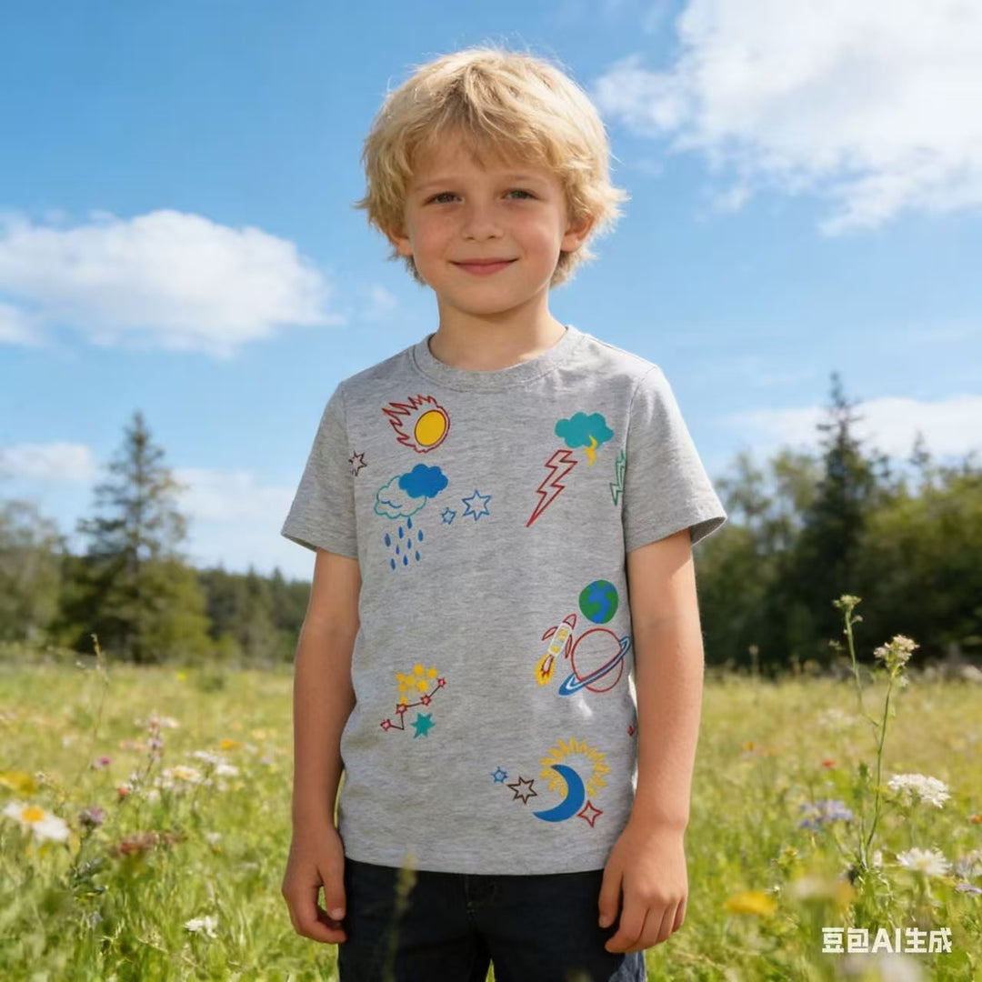 Jungen T-Shirt mit kreativen Weltraumstickereien Drune