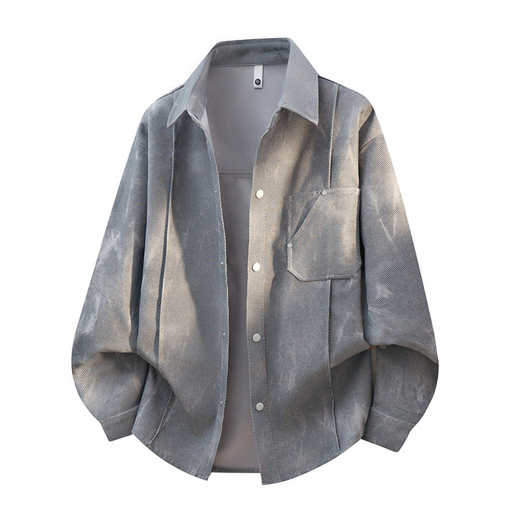 Herren oversized Cord-Workshirt im Batik-Look mit Druckknopfleiste Drune