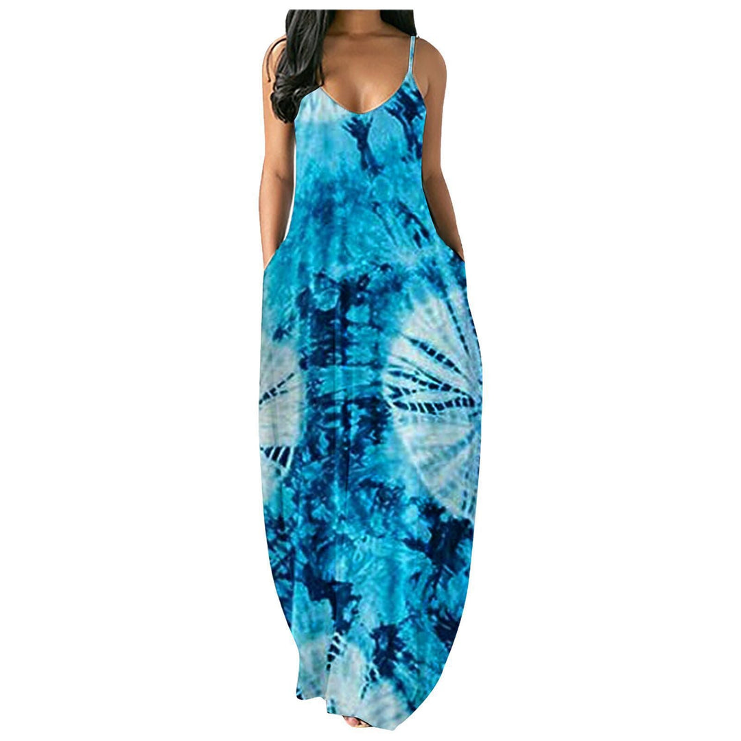 Damen Bohemian Batik-Maxikleid mit Taschen Drune