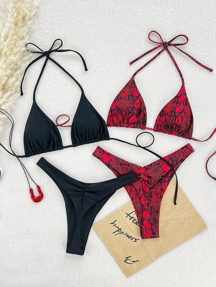 Damen Triangel-Bikini mit verspieltem Leopardenmuster und modischen Trägern Drune
