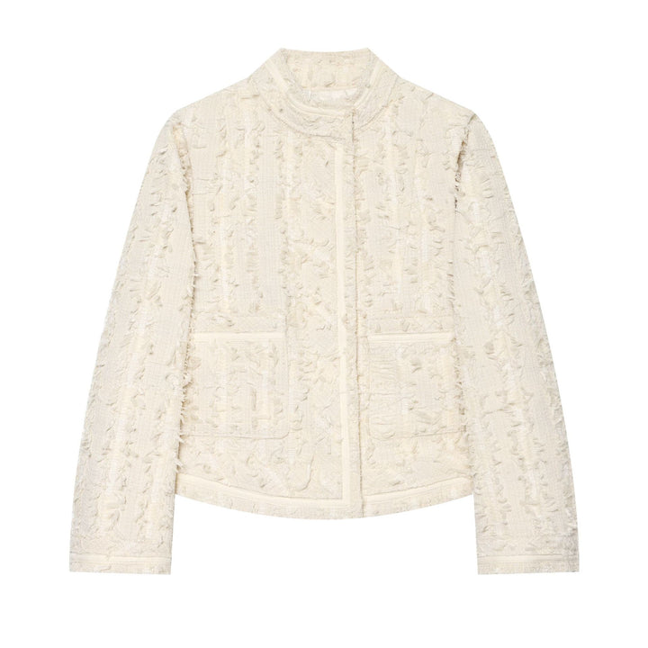 Damen Kurzjacke aus Bouclé-Tweed mit Fransendetails und Stehkragen Drune