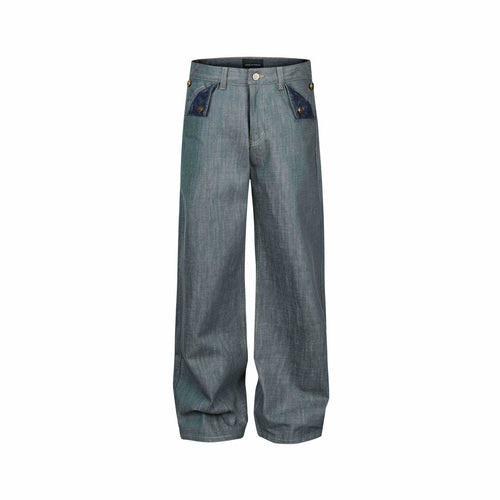 Damen Weite High‑Waist Jeanshose mit dekorativen Umschlagtaschen Drune