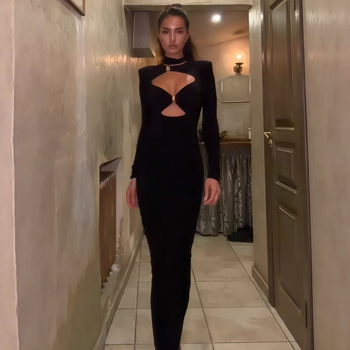 Damen Elegantes Maxikleid mit hochgeschlossenem Dekolleté und raffinierten Cut-Outs Drune