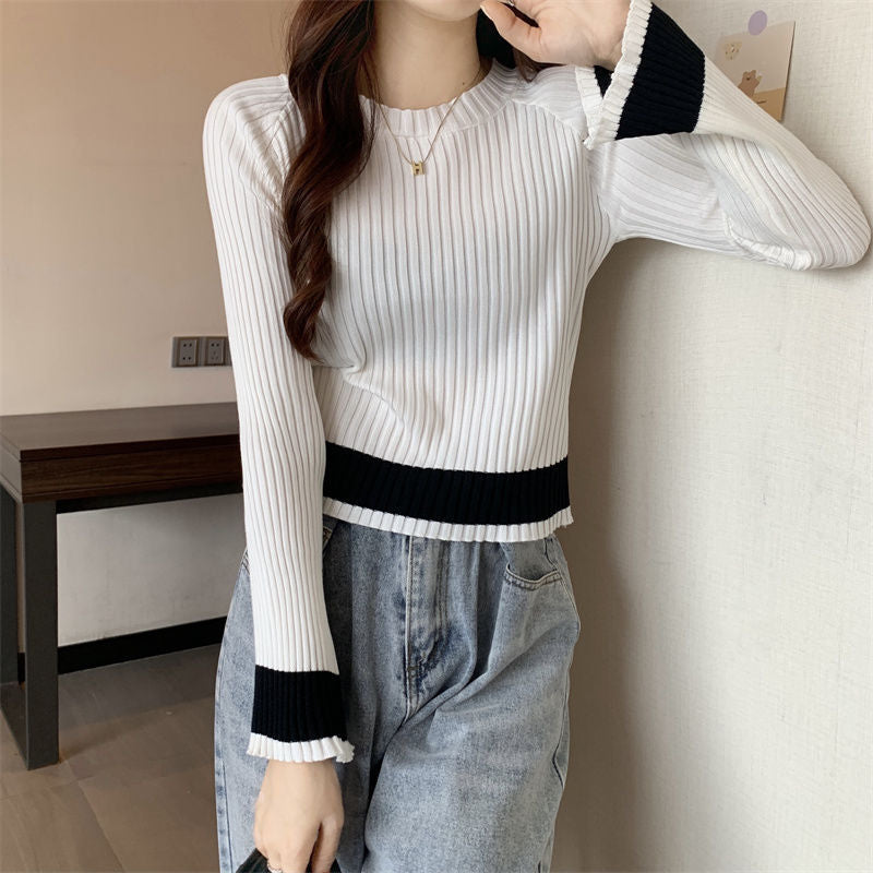 Damen modischer Rippstrickpullover mit lässigem Schnitt Drune