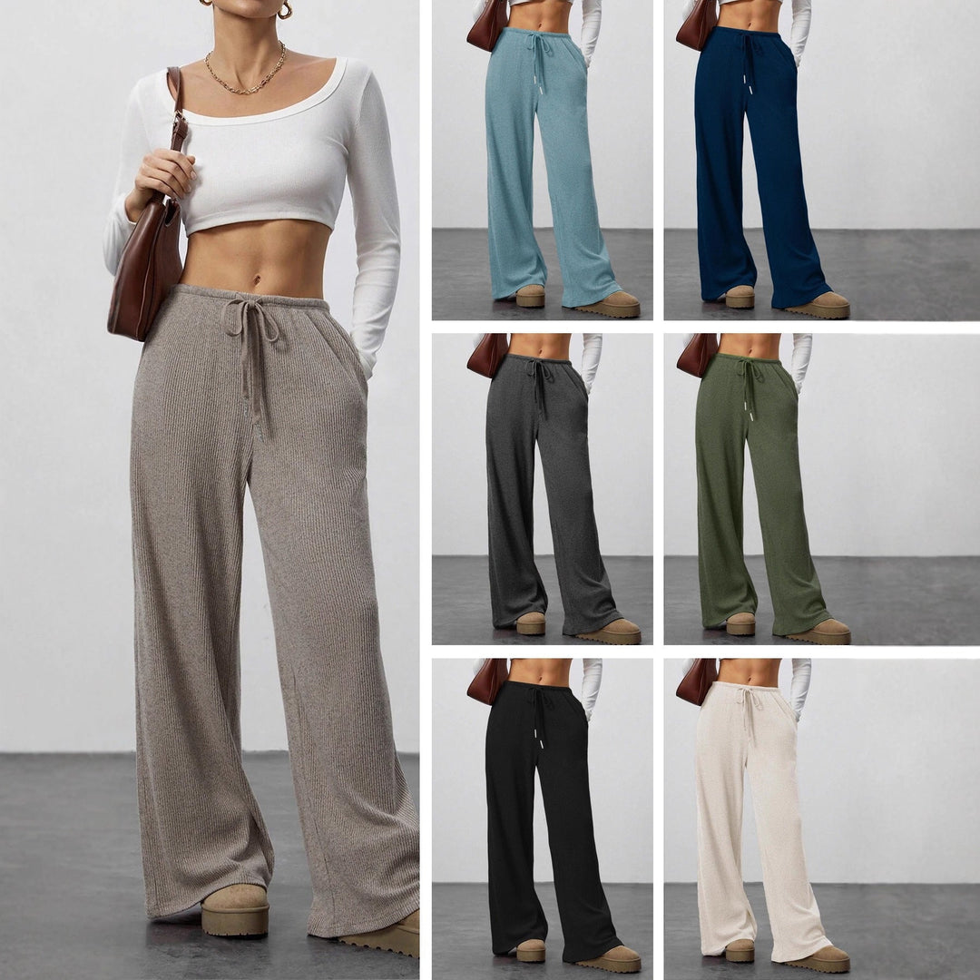 Damen Weit geschnittene Relax-Hose aus elastischem Strickmaterial mit Kordelzug Drune