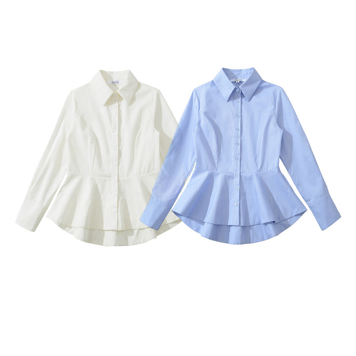 Damen Taillierte Peplum-Bluse mit Hemdkragen und doppellagigem Saum Drune