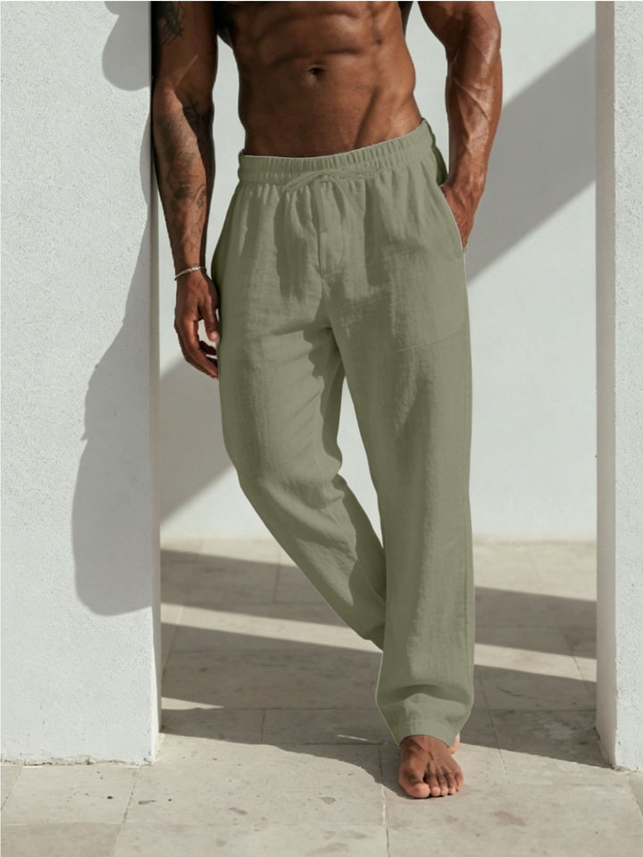 Herren Sommerliche Relaxhose aus Leinenmischung mit geradem Bein und Tunnelzug Drune
