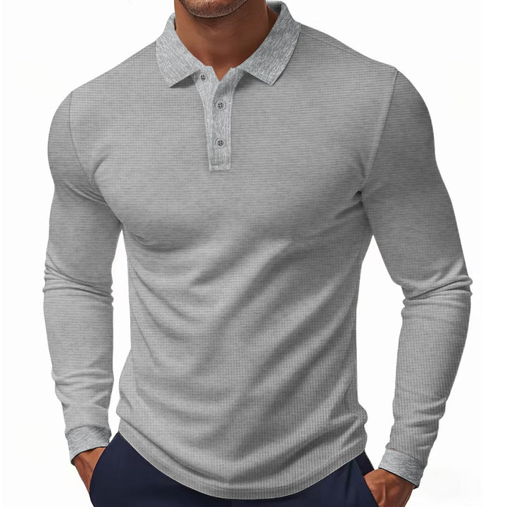 Herren Langarm-Polohemd mit strukturiertem Gewebe Drune