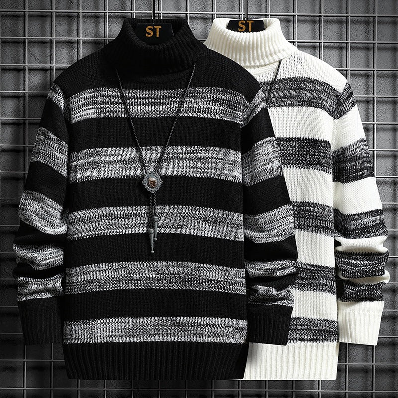 Herren Strickpullover mit hohem Kragen und modernem Streifenmuster Drune