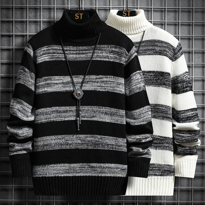 Herren Strickpullover mit hohem Kragen und modernem Streifenmuster Drune