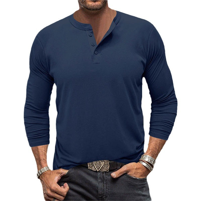 Herren Langarm-Henley-Shirt aus atmungsaktiver Baumwollmischung Drune
