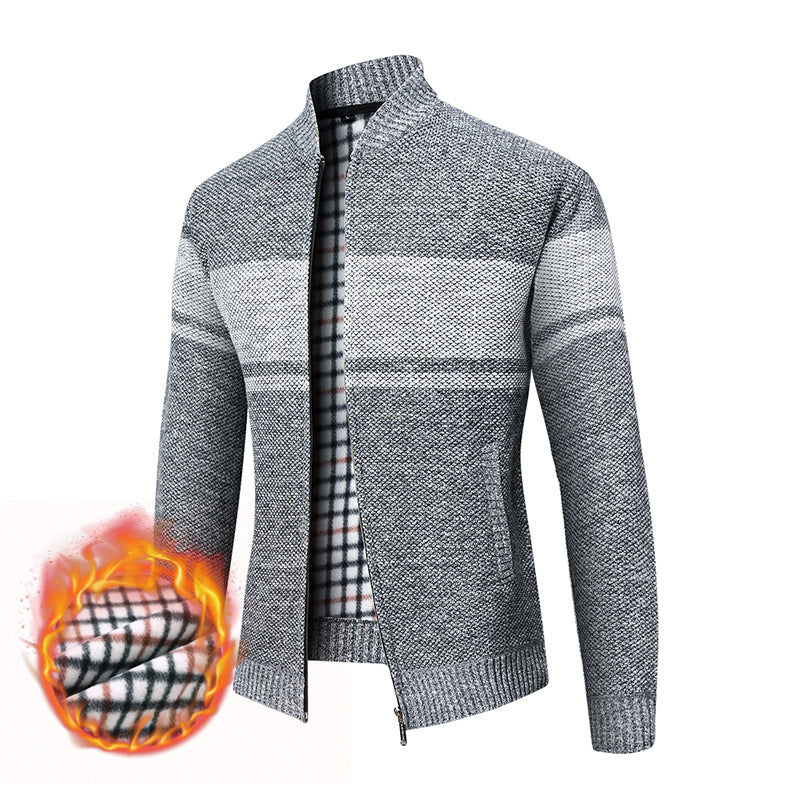 Herren Thermo-Strickzipjacke mit Stehkragen und kariertem Fleecefutter Drune
