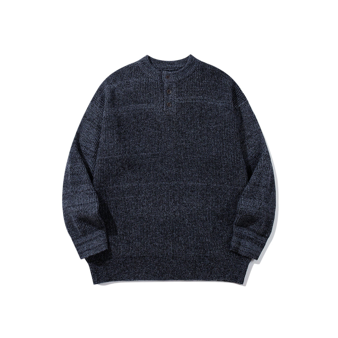 Herren Grobstrick-Henleypullover mit halber Knopfleiste und Rippbündchen Drune