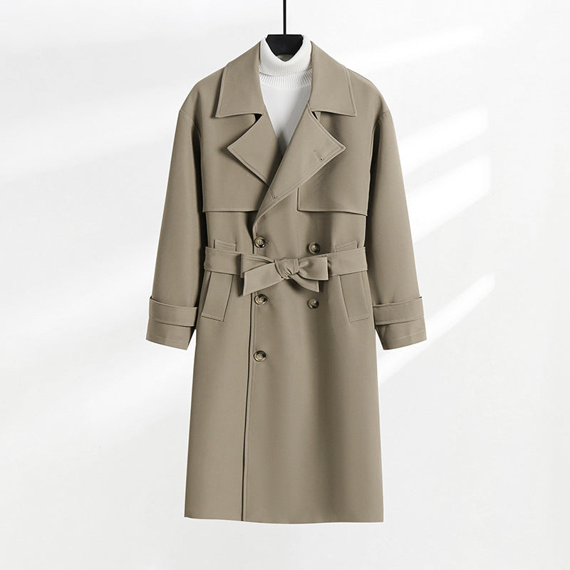 Damen taillierter Doppelreiher-Trenchcoat mit Bindegürtel und Schalkragen Drune